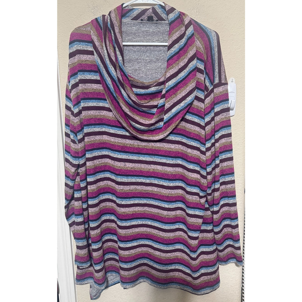 Lane Bryant Sweater Women’s 18/20 Cowl Neck Long Sleeve Colorful Stripe knit top